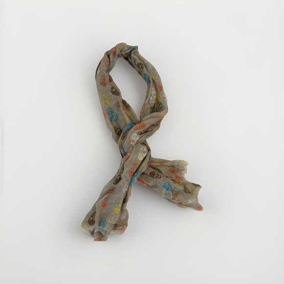 Womens Beige Skull Scarf Neutral Color Colorful Skulls Print 44"x72" OS - Picture 1 of 3